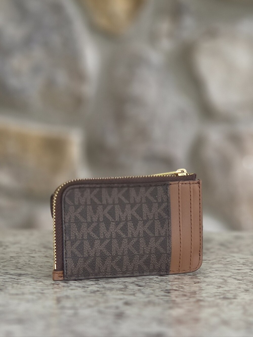 Michael Kors Jet Set Logo Corner Zip Small Brown Card Wallet - Picture 2 of 6